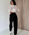 Siyah Pensli Lastik Detaylı Pantolon