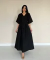 Siyah Pileli Uzun Elbise
