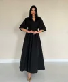 Siyah Pileli Uzun Elbise