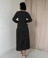 Siyah Puantiye Desenli Volanlı Elbise