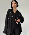 Siyah Taş İşlemeli Gömlek