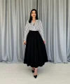 Siyah Uzun Pileli Etek