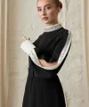 Siyah Yaka Ve Kolları Taşlı Elbise