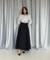 Siyah Yanları Büzgülü Uzun Etek