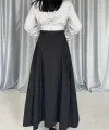 Siyah Yanları Büzgülü Uzun Etek