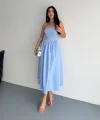 Straplez Pileli Elbise - Açık Mavi