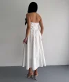 Straplez Pileli Elbise - Beyaz