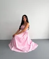 Straplez Pileli Elbise - Pembe
