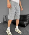 Su Yolu Çizgili Cepli Şort- Gri