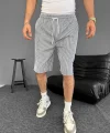 Su Yolu Çizgili Ön Arka Cepli Şort Yazlık Nefes Alabilir - Gri