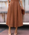 Süet Düz Etek - Taba