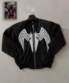 Unisex Siyah Bomber Mont – Venom Beyaz Örümcek Logolu, Fermuarlı Cepli, Kapitone Astarlı Günlük Mont - Siyah