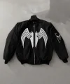 Unisex Siyah Bomber Mont – Venom Beyaz Örümcek Logolu, Fermuarlı Cepli, Kapitone Astarlı Günlük Mont - Siyah