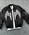 Unisex Siyah Bomber Mont – Venom Beyaz Örümcek Logolu, Fermuarlı Cepli, Kapitone Astarlı Günlük Mont - Siyah