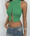 Taş Detay Dekolteli Crop Bluz