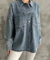 Taş İşlemeli Dökümlü Kot Gömlek