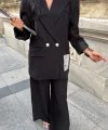 TASARIM ETİKET DETAYLI CEKET - PANTOLON TAKIM - Siyah