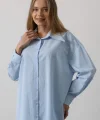 Taşlı Sivri Yaka Gömlek - Bebe Mavisi