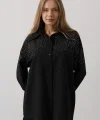 Taşlı Sivri Yaka Gömlek - Siyah