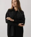 Taşlı Sivri Yaka Gömlek - Siyah