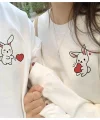 Tavşan Baskılı Sevgili Çift Kombini Kapüşonlu Sweatshirt & Hodie - Beyaz