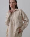 Tek Cep Çizgili Gömlek  BejTaba