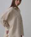Tek Cep Çizgili Gömlek  BejTaba
