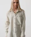 Tek Cep Çizgili Gömlek  Haki