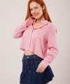 Tek Cep Çizgili Pembe Kısa Gömlek