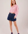 Tek Cep Çizgili Pembe Kısa Gömlek