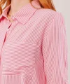 Tek Cep Çizgili Pembe Kısa Gömlek
