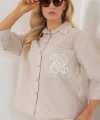 Tek Cep Nakışlı Gömlek 20328 - Bej