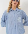 Tek Cep Nakışlı Gömlek 20328 - Lacivert