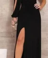 Tek Omuz Açık Derin Yırtmaçlı Krep Tam Boy Elbise