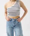 Tek Omuz Çizgili Crop