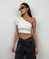 Tek Omuz Crop Bluz