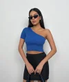 Tek Omuz Crop Bluz