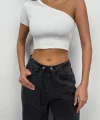 Tek Omuz Crop Bluz