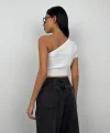 Tek Omuz Crop Bluz