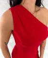 Tek Omuzlu Kolsuz Mini Boy Elbise - Kırmızı