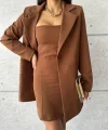 TEK TARAFI VARAK CEKET - KISA ELBİSE TAKIM - Kahverengi