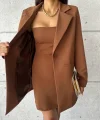 TEK TARAFI VARAK CEKET - KISA ELBİSE TAKIM - Kahverengi