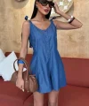 Tensel Denim Kumaşlı Mini Tulum 1363