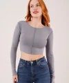 Ters Dikişli Basic Antrasit Body Bluz
