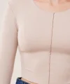 Ters Dikişli Basic Krem Body Bluz