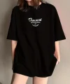 Thousand Baskılı Oversize Bisiklet Yaka T-shirt - Siyah