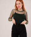 Transparan Yeşil Tül Basic Bluz