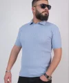 Triko Dokuma Yakalı T-shirt - Açık Mavi
