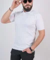 Triko Dokuma Yakalı T-shirt - Beyaz
