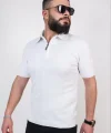 Triko Dokuma Yarım Fermuarlı Yakalı T-shirt - Beyaz
